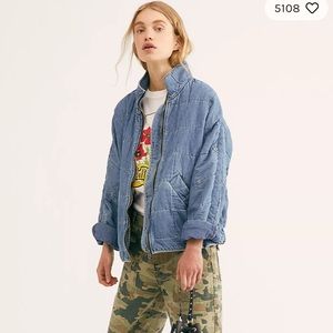 Free People dolman quilted puffer jacket in denim